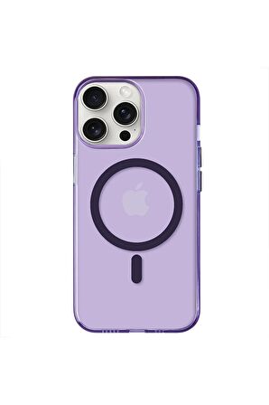 iPhone 14 Pro Magsafe Kablosuz Şarj Özellikli Mıknatıslı Mika Şeffaf Mor Renkli Kılıf