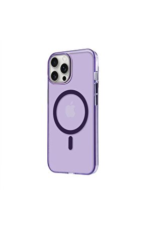 iPhone 14 Pro Magsafe Kablosuz Şarj Özellikli Mıknatıslı Mika Şeffaf Mor Renkli Kılıf