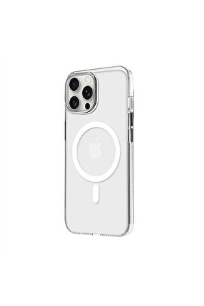 iPhone 14 Pro Magsafe Kablosuz Şarj Özellikli Mıknatıslı Mika Şeffaf Mor Renkli Kılıf