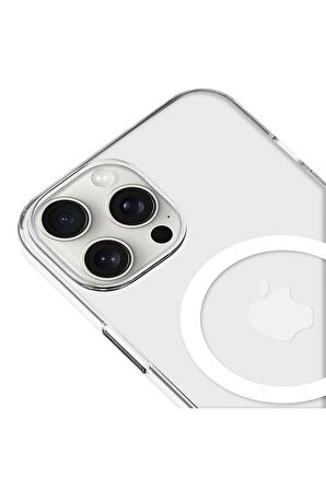 iPhone 14 Pro Magsafe Kablosuz Şarj Özellikli Mıknatıslı Mika Şeffaf Mor Renkli Kılıf