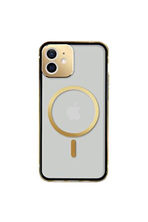 iPhone 12 Magsafe Kablosuz Şarj Özellikli Kamera Korumalı Şeffaf Silver Gümüş Renkli Kılıf