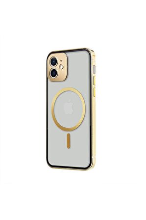 iPhone 12 Magsafe Kablosuz Şarj Özellikli Kamera Korumalı Şeffaf Silver Gümüş Renkli Kılıf