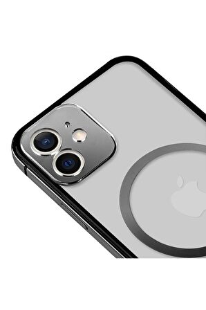 iPhone 12 Magsafe Kablosuz Şarj Özellikli Kamera Korumalı Şeffaf Silver Gümüş Renkli Kılıf