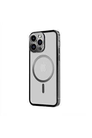 iPhone 12 Pro Magsafe Kablosuz Şarj Özellikli Kamera Korumalı Şeffaf Silver Gümüş Renkli Kılıf