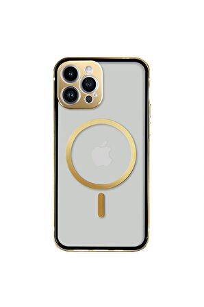 iPhone 12 Pro Max Magsafe Kablosuz Şarj Özellikli Kamera Korumalı Şeffaf Silver Gümüş Renkli Kılıf