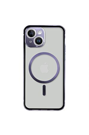 iPhone 14 Magsafe Kablosuz Şarj Özellikli Kamera Korumalı Şeffaf Siyah Renkli Kılıf