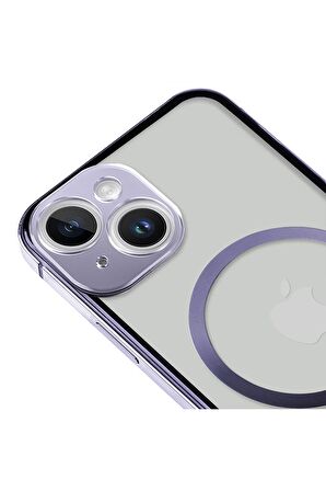 iPhone 14 Magsafe Kablosuz Şarj Özellikli Kamera Korumalı Şeffaf Siyah Renkli Kılıf
