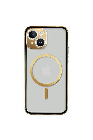 iPhone 14 Plus Magsafe Kablosuz Şarj Özellikli Kamera Korumalı Şeffaf Silver Gümüş Renkli Kılıf