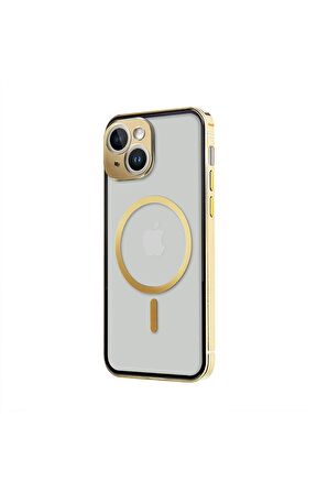 iPhone 14 Plus Magsafe Kablosuz Şarj Özellikli Kamera Korumalı Şeffaf Silver Gümüş Renkli Kılıf