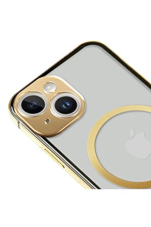 iPhone 14 Plus Magsafe Kablosuz Şarj Özellikli Kamera Korumalı Şeffaf Silver Gümüş Renkli Kılıf
