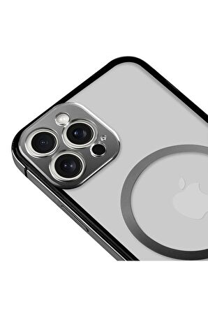 iPhone 13 Pro Max Magsafe Kablosuz Şarj Özellikli Kamera Korumalı Şeffaf Silver Gümüş Renkli Kılıf