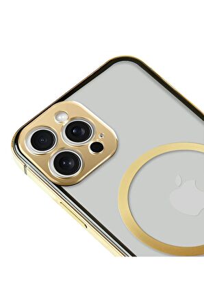 iPhone 14 Pro Magsafe Kablosuz Şarj Özellikli Kamera Korumalı Şeffaf Mor Renkli Kılıf