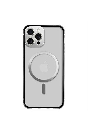 iPhone 14 Pro Magsafe Kablosuz Şarj Özellikli Kamera Korumalı Şeffaf Mor Renkli Kılıf