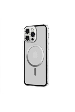 iPhone 14 Pro Magsafe Kablosuz Şarj Özellikli Kamera Korumalı Şeffaf Mor Renkli Kılıf