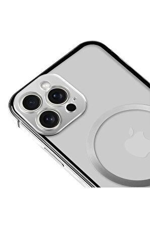 iPhone 14 Pro Magsafe Kablosuz Şarj Özellikli Kamera Korumalı Şeffaf Mor Renkli Kılıf