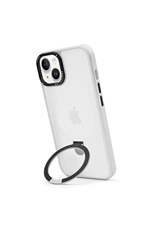 Iphone 13 Magsafe Kablosuz Şarj Standlı Gri Çerçeveli Renkli Kılıf