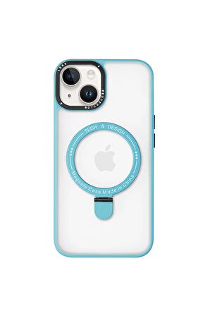 Iphone 14 Magsafe Kablosuz Şarj Standlı Siyah Çerçeveli Renkli Kılıf