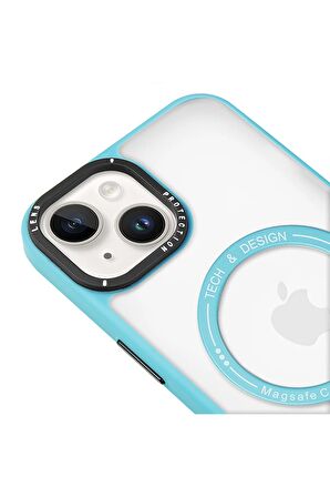 Iphone 14 Magsafe Kablosuz Şarj Standlı Siyah Çerçeveli Renkli Kılıf
