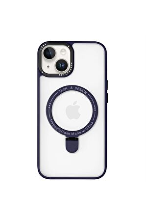 Iphone 14 Magsafe Kablosuz Şarj Standlı Siyah Çerçeveli Renkli Kılıf