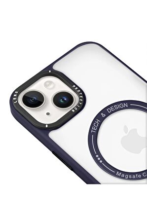 Iphone 14 Magsafe Kablosuz Şarj Standlı Siyah Çerçeveli Renkli Kılıf