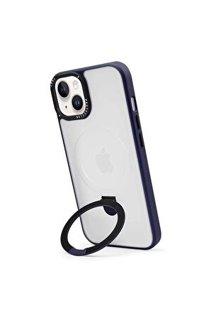 Iphone 14 Magsafe Kablosuz Şarj Standlı Siyah Çerçeveli Renkli Kılıf