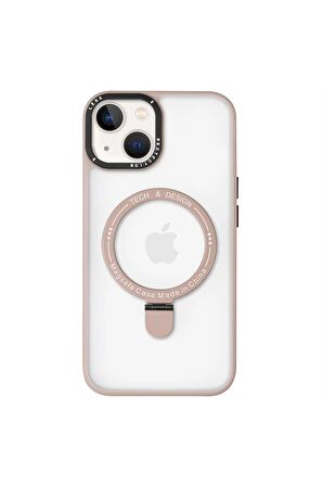 Iphone 14 Magsafe Kablosuz Şarj Standlı Siyah Çerçeveli Renkli Kılıf