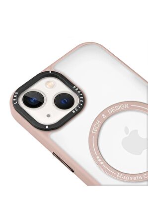 Iphone 14 Magsafe Kablosuz Şarj Standlı Siyah Çerçeveli Renkli Kılıf