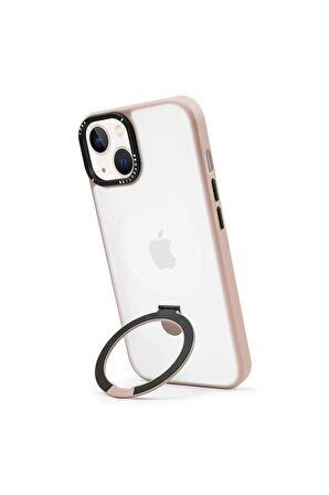 Iphone 14 Magsafe Kablosuz Şarj Standlı Siyah Çerçeveli Renkli Kılıf