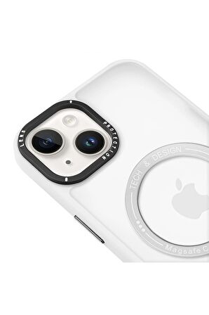 Iphone 14 Plus Magsafe Kablosuz Şarj Standlı Gri Çerçeveli Renkli Kılıf