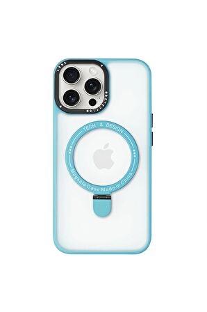 iPhone 13 Pro Magsafe Kablosuz Şarj Standlı Kamera Korumalı Pembe Çerçeveli Renkli Kılıf