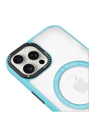iPhone 13 Pro Magsafe Kablosuz Şarj Standlı Kamera Korumalı Pembe Çerçeveli Renkli Kılıf