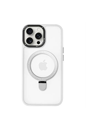 Iphone 13 Pro Max Magsafe Kablosuz Şarj Standlı Gri Çerçeveli Renkli Kılıf