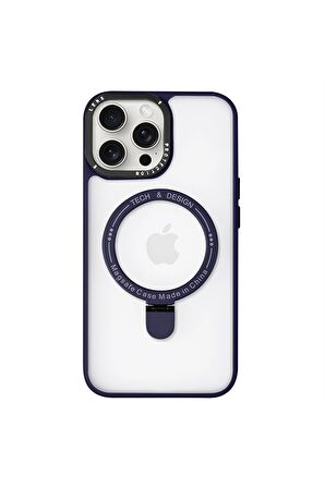Iphone 13 Pro Max Magsafe Kablosuz Şarj Standlı Gri Çerçeveli Renkli Kılıf