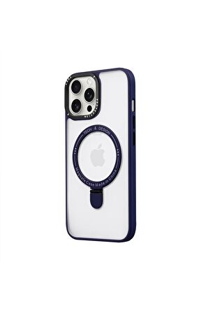 Iphone 13 Pro Max Magsafe Kablosuz Şarj Standlı Gri Çerçeveli Renkli Kılıf