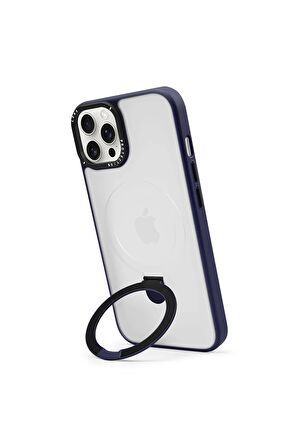 Iphone 13 Pro Max Magsafe Kablosuz Şarj Standlı Gri Çerçeveli Renkli Kılıf