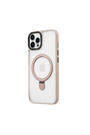 Iphone 13 Pro Max Magsafe Kablosuz Şarj Standlı Gri Çerçeveli Renkli Kılıf