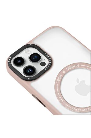 Iphone 13 Pro Max Magsafe Kablosuz Şarj Standlı Gri Çerçeveli Renkli Kılıf