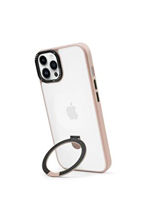 Iphone 13 Pro Max Magsafe Kablosuz Şarj Standlı Gri Çerçeveli Renkli Kılıf