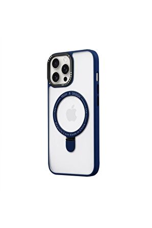 Iphone 13 Pro Max Magsafe Kablosuz Şarj Standlı Gri Çerçeveli Renkli Kılıf