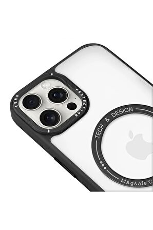 iPhone 14 Pro Magsafe Kablosuz Şarj Standlı Kamera Korumalı Pembe Çerçeveli Renkli Kılıf