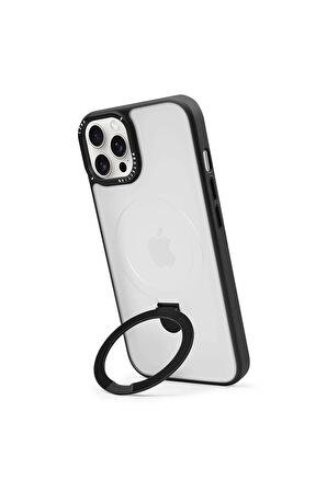 iPhone 14 Pro Magsafe Kablosuz Şarj Standlı Kamera Korumalı Pembe Çerçeveli Renkli Kılıf