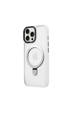 Iphone 14 Pro Max Magsafe Kablosuz Şarj Standlı Lacivert Çerçeveli Renkli Kılıf