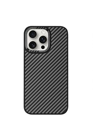 iPhone 13 Pro Max Magsafe Kablosuz Şarj Özellikli Karbonfiber Siyah Renkli Telefon Kılıfı