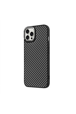 iPhone 13 Pro Max Magsafe Kablosuz Şarj Özellikli Karbonfiber Siyah Renkli Telefon Kılıfı