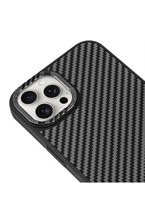 iPhone 13 Pro Max Magsafe Kablosuz Şarj Özellikli Karbonfiber Siyah Renkli Telefon Kılıfı