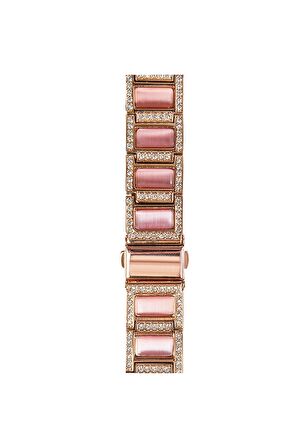 Watch Taşlı Metal Saat Kordonu 38 40 41mm Uyumlu Paslanmaz Çelik Pink Gold Pembe Altın