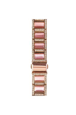 Watch Taşlı Metal Saat Kordonu 42 44 45 49mm Uyumlu Paslanmaz Çelik Pink Gold Pembe Altın