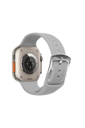 Watch Çizgili Silikon 38 40 41mm Uyumlu 7 Kademeli Sade Saat Kordonu Gri Renkli