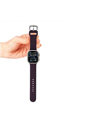Watch Çizgili Silikon 38 40 41mm Uyumlu 7 Kademeli Sade Saat Kordonu Mor Renkli