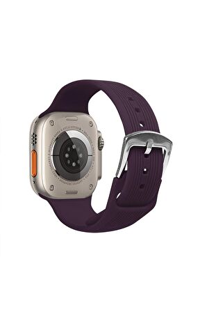 Watch Çizgili Silikon 38 40 41mm Uyumlu 7 Kademeli Sade Saat Kordonu Mor Renkli